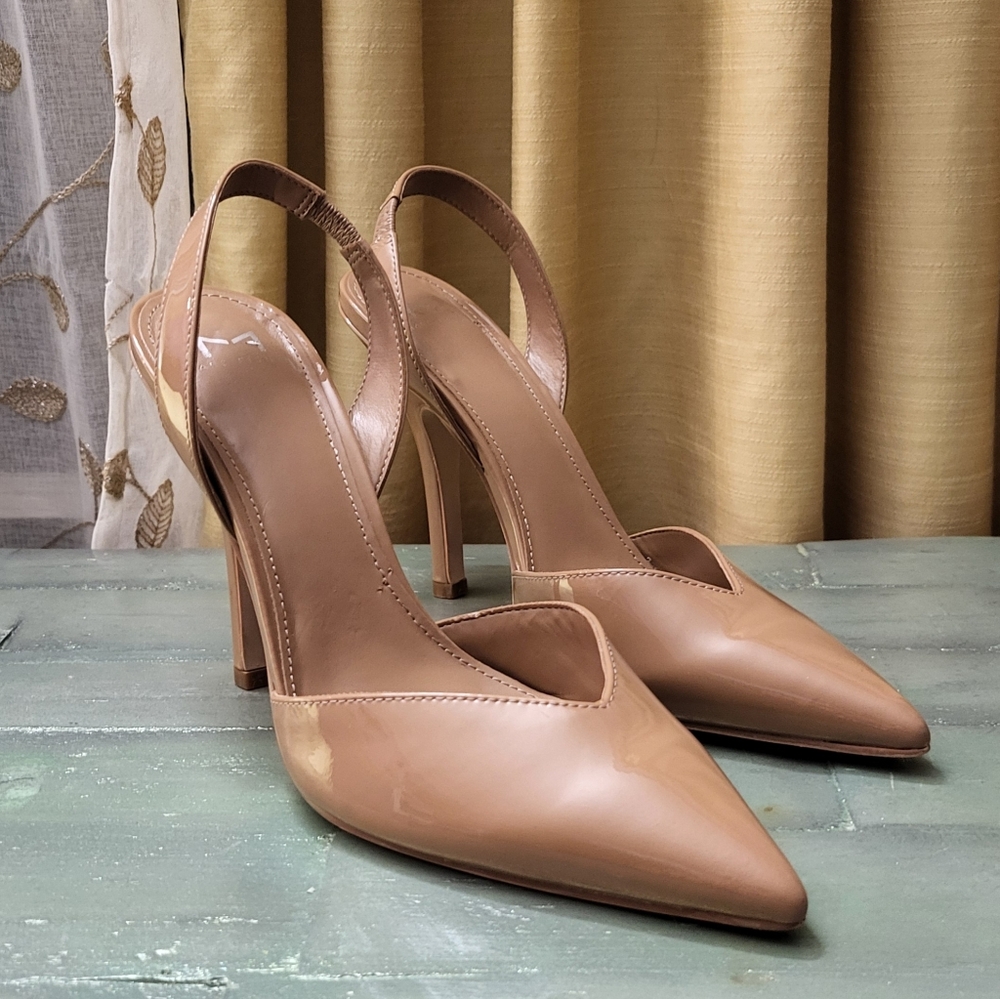 Marc Fisher Nude Patent Leather Slingback Pumps